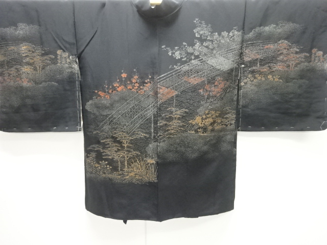 JAPANESE ANTIQUE HAORI / TAISHO ROMAN STYLE / SILK / WOVEN FLORAL PLANTS
